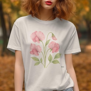 Sweet Pea Flower T-Shirt: Watercolor Floral Art, Gardener Gift