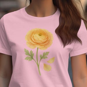 Peach Ranunculus Flower T-Shirt, Floral Design Tee, Watercolor Bloom Top, Elegant Botanical Shirt, Garden Lover Gift, Trendy Graphic T Shirt