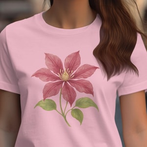 Clematis Flower T-Shirt: Watercolor Floral Print, Nature Lover Gift