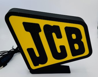 JCB Inspired LED Lightbox, Old Style Logo – 3D Printed Tractor Logo Lamp, Farmhouse Décor, Gift for Farmers & Tractor Fans, Box type