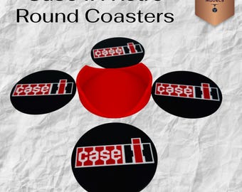 Case IH Retro Coaster Set Round – 3D Printed Farm-Themed Drink Coasters, Tractor Gift for Farmers, Rustic Country Home Décor
