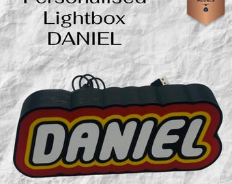 Personalized 3D-Printed Lightbox with LEGO-Style Text – Custom Name Desk Light, Kids Room Decor, Gamer Gift, Unique Night Light