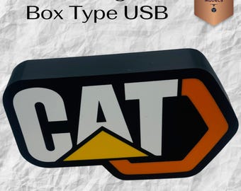 CAT Next Gen Inspired LED Lightbox – 3D Printed Tractor Logo Lamp, Farmhouse Décor, Gift for Farmers & Tractor Fans, Box type