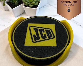 JCB Coaster Set Round – 3D Printed Farm-Themed Drink Coasters, Tractor Gift for Farmers, Rustic Country Home Décor