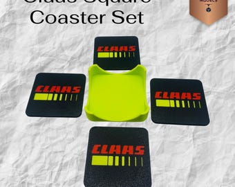 Claas Coaster Set Square – 3D Printed Farm-Themed Drink Coasters, Tractor Gift for Farmers, Rustic Country Home Décor
