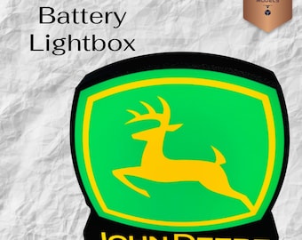 John Deere LED Lightbox – 3D Printed Tractor Logo Lamp, Farmhouse Décor, Gift for Farmers & Tractor Fans, standing type Usb or Battery