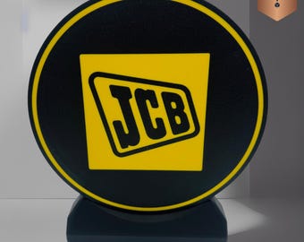 JCB Inspired LED Lightbox, Old Style Logo – 3D Printed Tractor Logo Lamp, Farmhouse Décor, Gift for Farmers & Tractor Fans, standing type