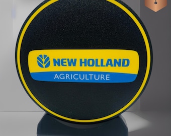 New Holland Inspired LED Lightbox – 3D Printed Tractor Logo Lamp, Farmhouse Décor, Gift for Farmers & Tractor Fans, standing type