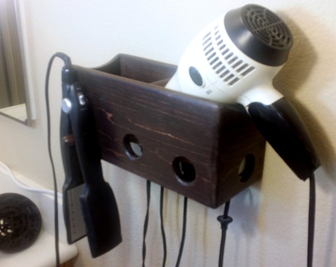 Dark Wood Bathroom Organizer Curling Iron Hair Dryer and Etsy