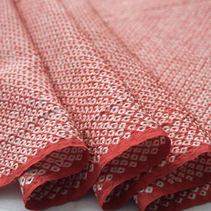 Vintage Japanese Kimono Silk, Arimatsu Shibori, Red  Geometric Pattern for Quilting , Craft Supply