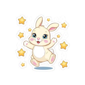 Jumping Bunny Sticker - Jumping Bunny Sticker with Stars