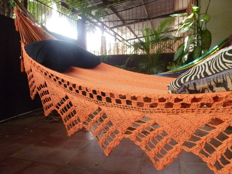 One Color Single Hammock Hand-Woven Natural Cotton Triangle Fringe image 2