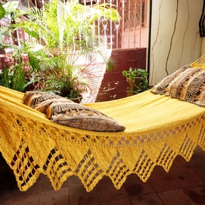 One Color Double Hammock Handmade Natural Cotton Triangle Fringe image 5