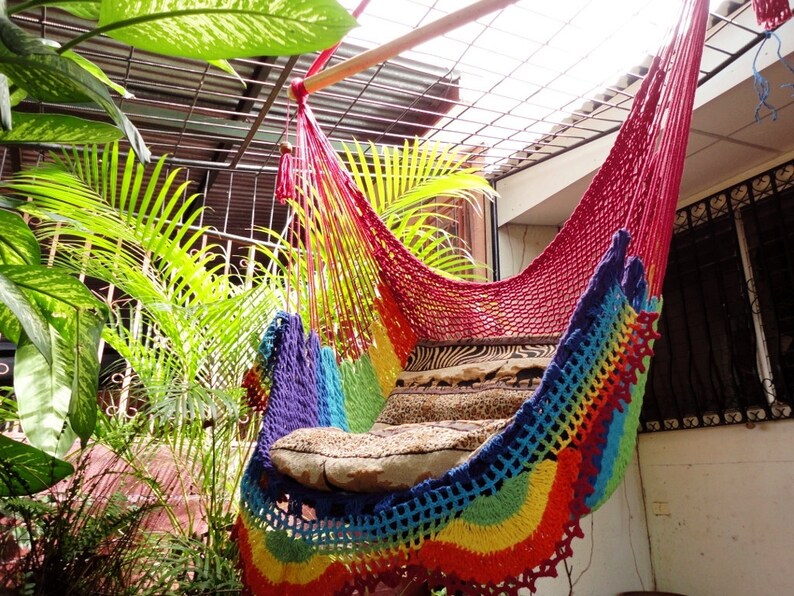 Rainbow Colors Sitting Hammock Hanging Chair Natural Cotton Etsy
