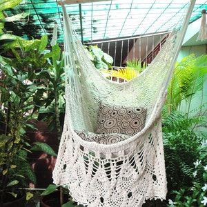 Hammock Chair White Bell Fringe Style. Craftwork Woven Fabric image 3