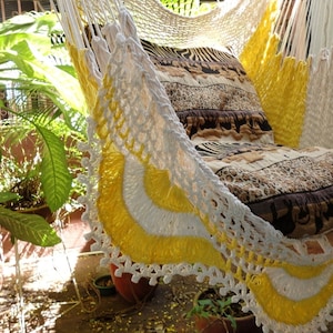 Beige and yellow Sitting Hammock with Fringe