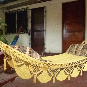 Magic Yellow Magic Hammock, Hand Woven Natural Cotton with Special Fringe image 4