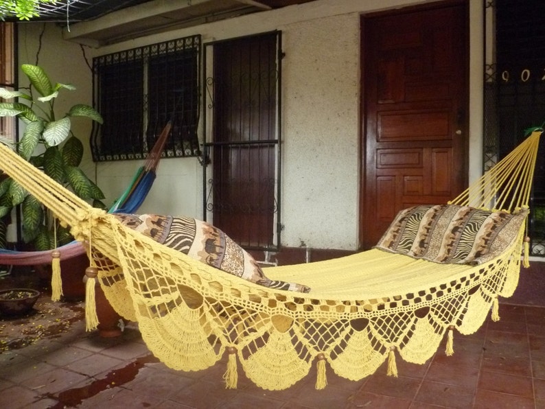 Magic Yellow Magic Hammock, Hand Woven Natural Cotton with Special Fringe image 4