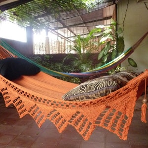 One Color Single Hammock Hand-Woven Natural Cotton Triangle Fringe image 1