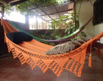 One Color Single Hammock Hand-Woven Natural Cotton Triangle Fringe