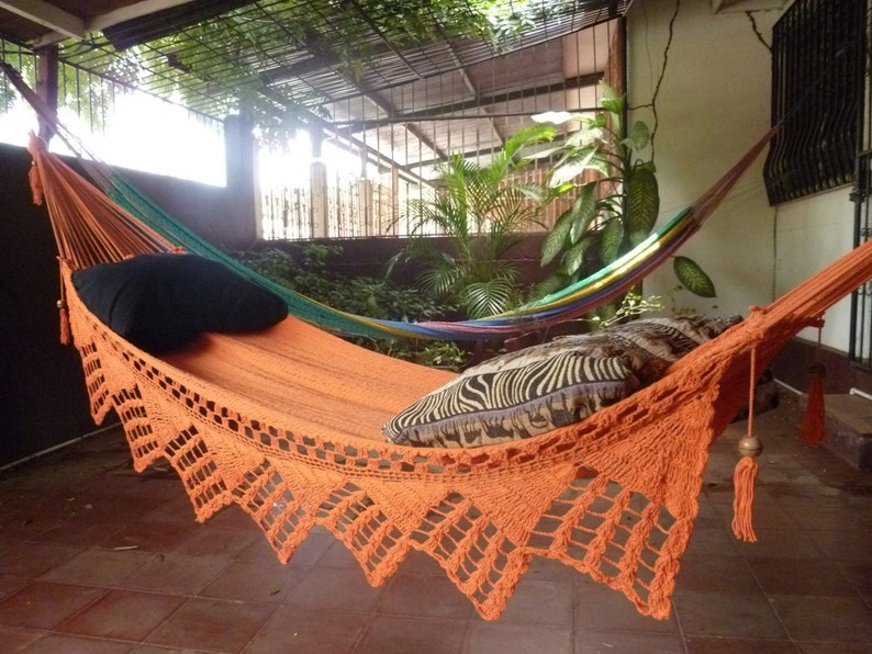 One Color Single Hammock Hand-Woven Natural Cotton Triangle Fringe image 1