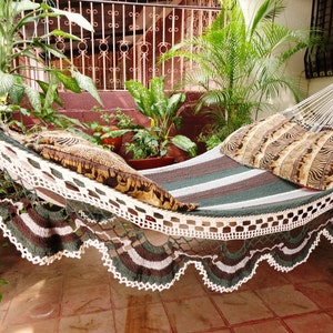 Dark Colors Jumbo Size Hammock hand-woven Natural Cotton Special Fringe without tassels