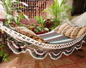 Dark Colors Jumbo Size Hammock hand-woven Natural Cotton Special Fringe without tassels