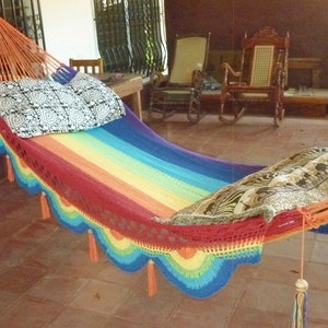 Rainbow magic, Beautiful single size hammock, Rainbow colors combination with Special Fringe image 5