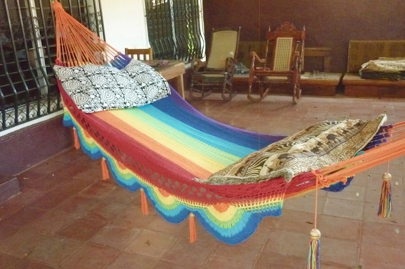 Rainbow magic, Beautiful single size hammock, Rainbow colors combination with Special Fringe image 5