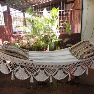 Beige Jumbo Size Hammock. Handwoven with Natural Cotton and Special Fringe image 3