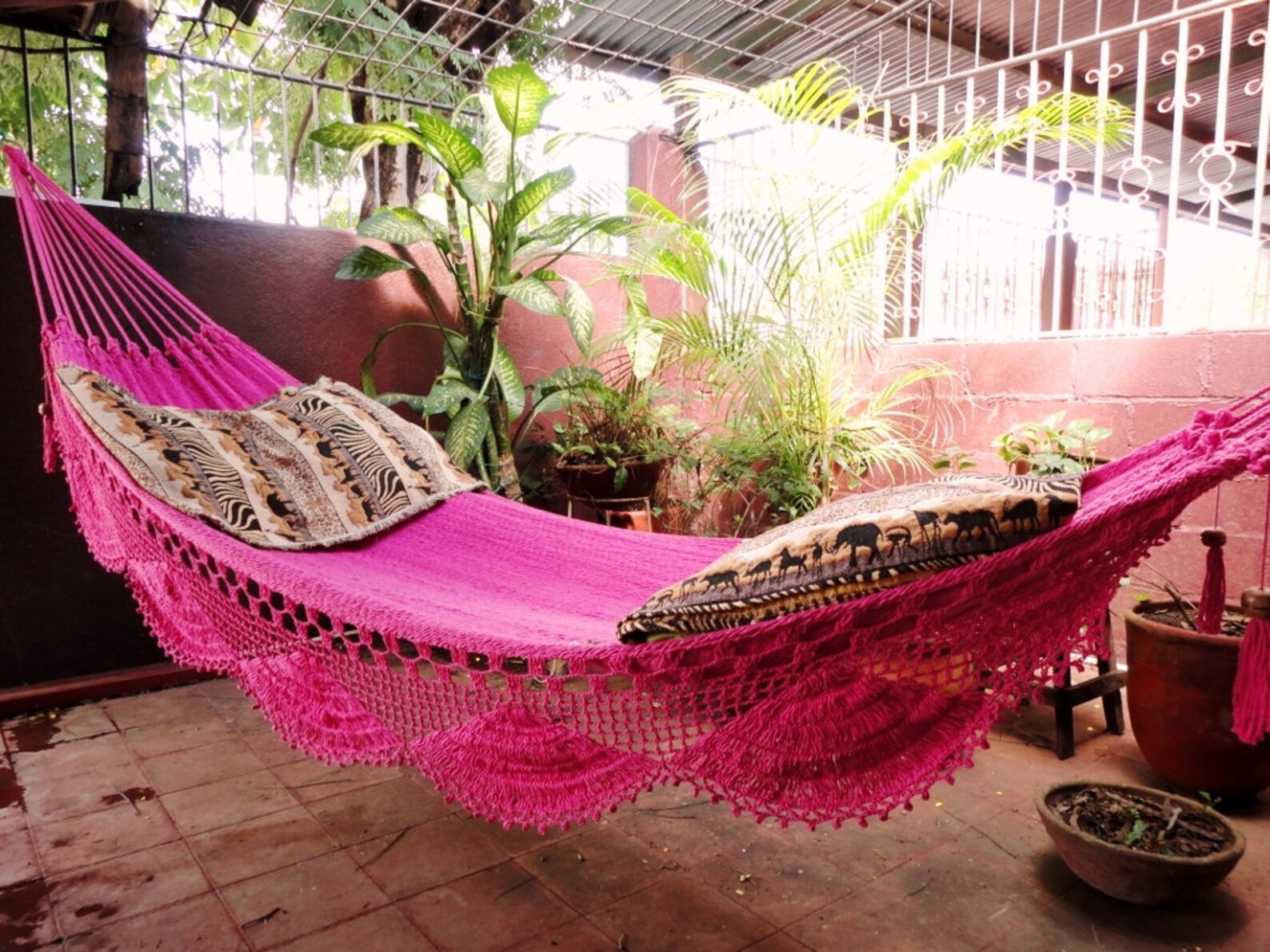 Fuchsia Pink Hammock Double Hammock Handwoven Natural Cotton Etsy