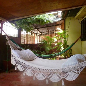 Bringing Nature Inside Beige Single Hammock with Unique Cotton Fringe and Tassels image 3