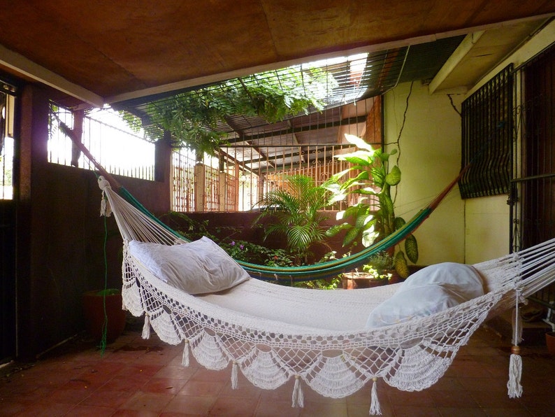 Bringing Nature Inside Beige Single Hammock with Unique Cotton Fringe and Tassels image 3