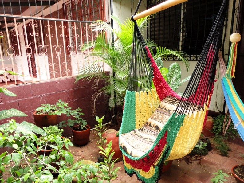 Red Yellow and Green Rasta Sitting Hammock Simple Fringe image 5