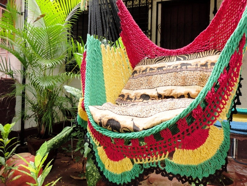 Red Yellow and Green Rasta Sitting Hammock Simple Fringe image 1