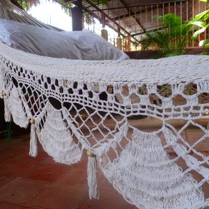 Bringing Nature Inside Beige Single Hammock with Unique Cotton Fringe and Tassels image 4