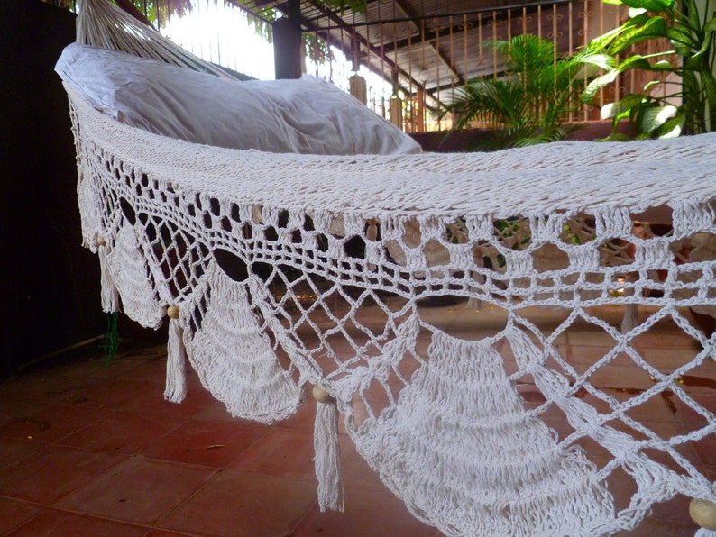 Bringing Nature Inside Beige Single Hammock with Unique Cotton Fringe and Tassels image 4