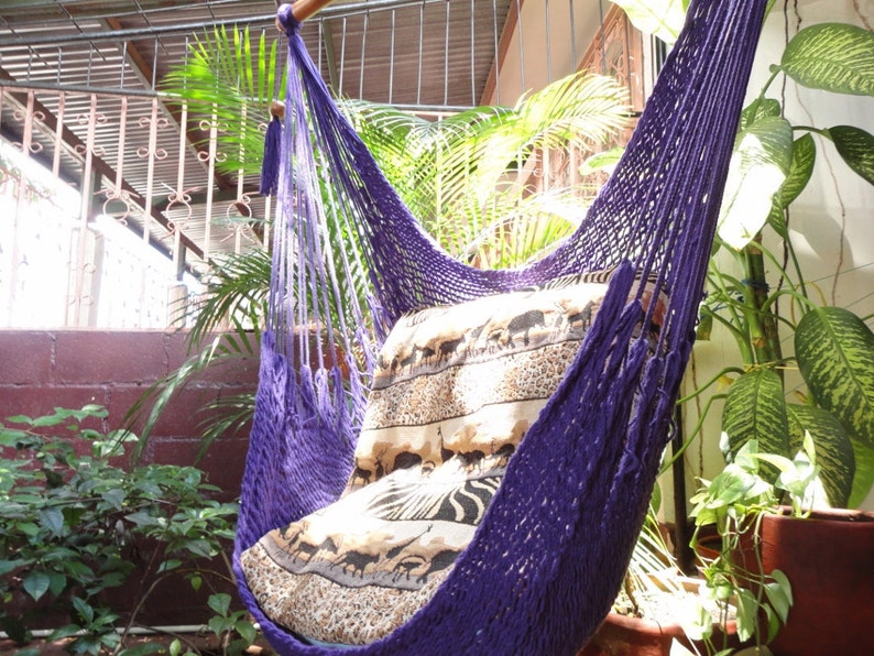 Purple Sitting Hammock Hanging Chair Natural Cotton and Wood Etsy
