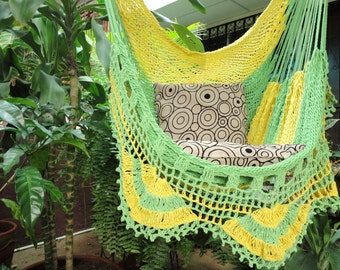 Yellow Light Green Sitting Hammock -Simple Fringe