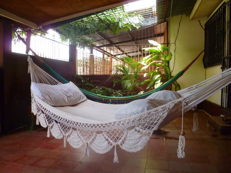 Bringing Nature Inside Beige Single Hammock with Unique Cotton Fringe and Tassels image 2