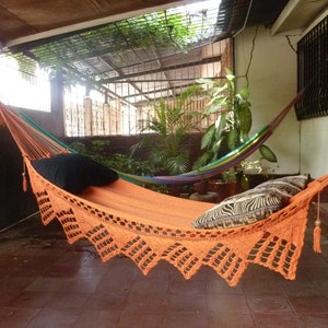 One Color Single Hammock Hand-Woven Natural Cotton Triangle Fringe image 5
