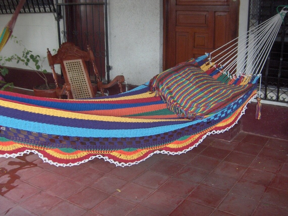 Multicolor Double Hammock White Strings Simple Fringe Etsy