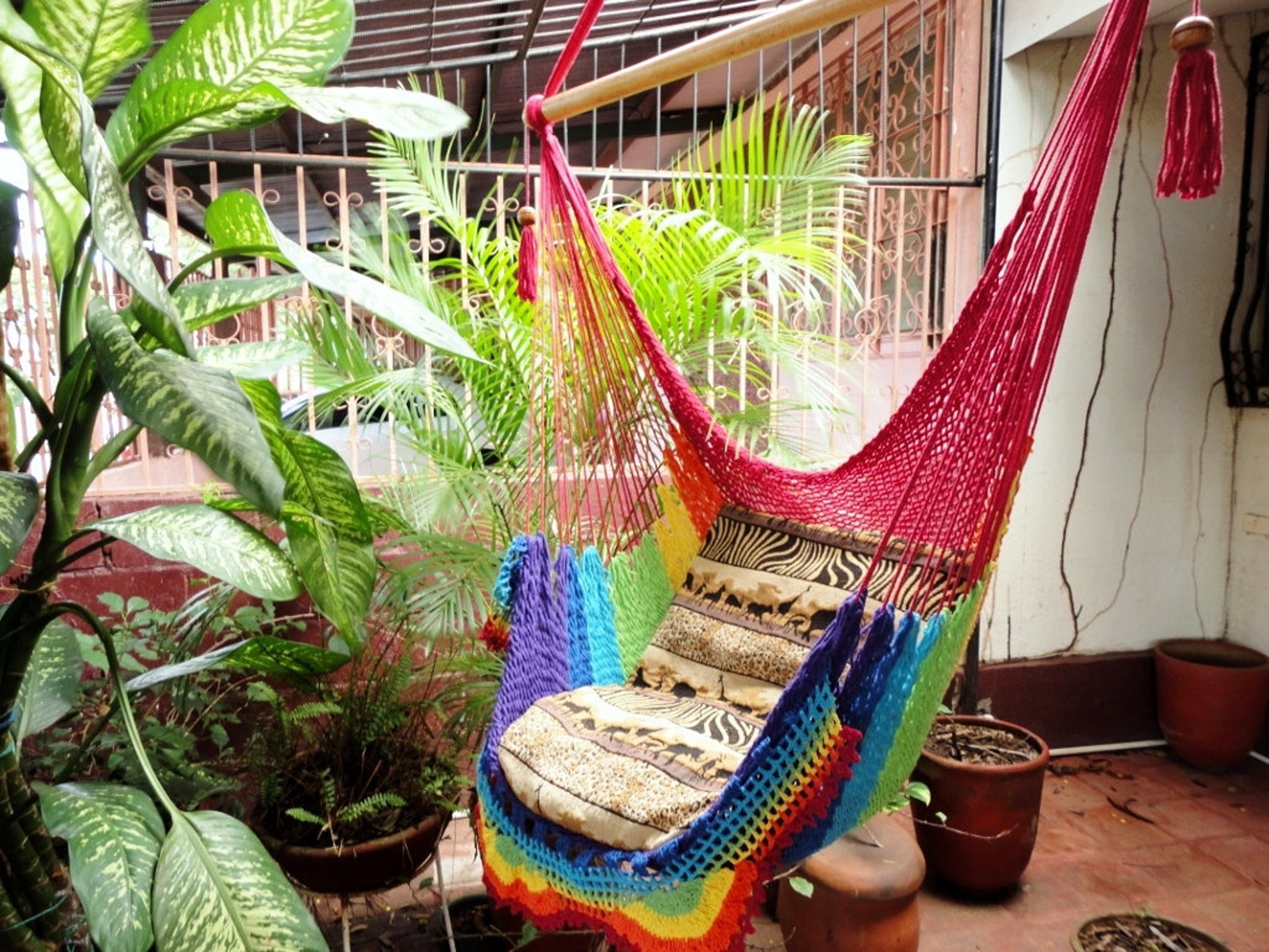 Rainbow Colors Sitting Hammock Hanging Chair Natural Cotton Etsy