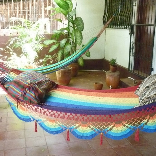 Rainbow magic Two, Beautiful single size hammock, Rainbow colors combination with Special Fringe