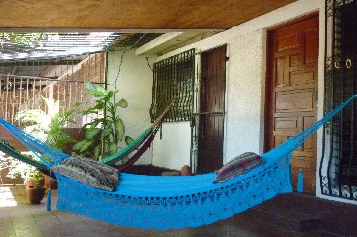 Turquoise Double Hammock handwoven Natural Cotton with Bell Etsy
