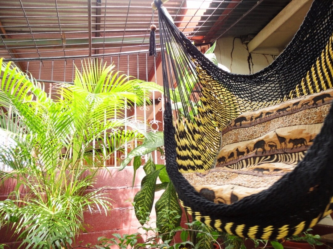 Black and Yellow Bulico Sitting Hammock, Hanging Chair Natural Cotton ...