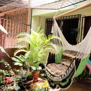 Beige Brown Light Green Tricolor Sitting Hammock Simple Fringe image 4