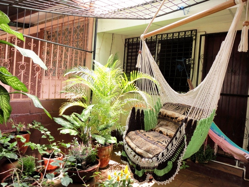 Beige Brown Light Green Tricolor Sitting Hammock Simple Fringe image 4