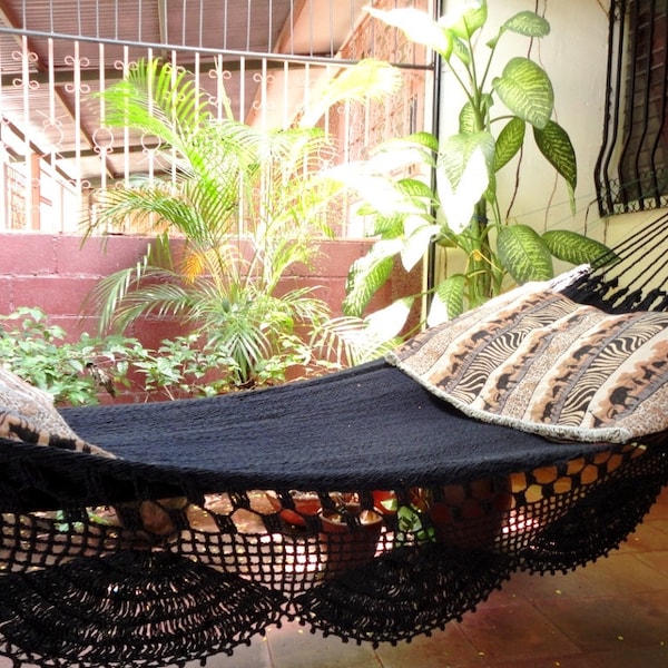 Black Magic Two, Single Hammock hand-woven Natural Cotton Simple Fringe