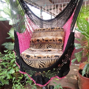 Black and Fuchsia Hanging Chair -Simple Fringe